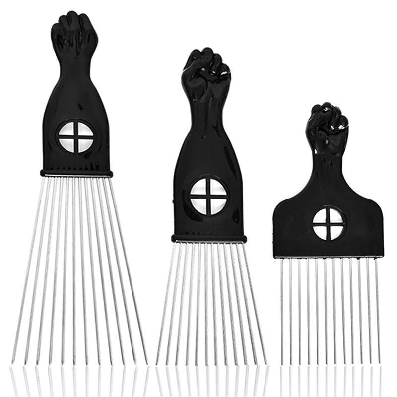MODSIGHT Afro Pick for Curly Hair, 3 Pack Metal Hair Comb for Hair Styling Women/Men, Black (Plastic, Metal) - Image 1